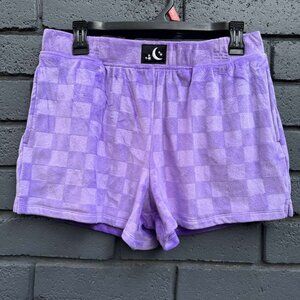 NEW Women Velour Lounge Winter Pajama Short Violet Lavender Plaid Cozy Soft XS-L